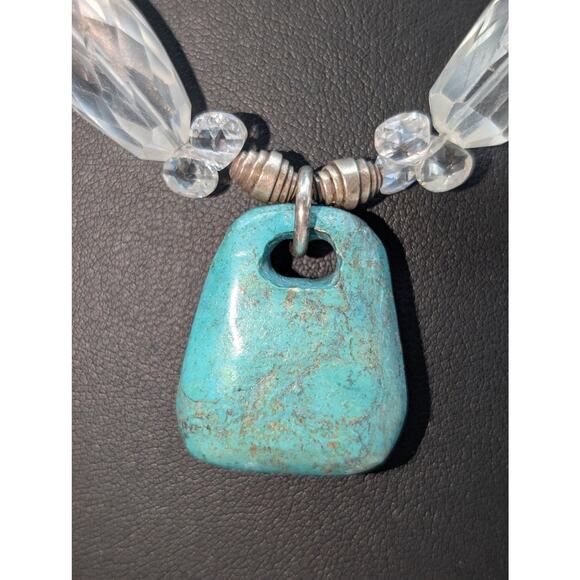 Vtg Faceted Rock Quartz Crystal 925 Sterling Silver Stone Pendant Necklace - Picture 3 of 7